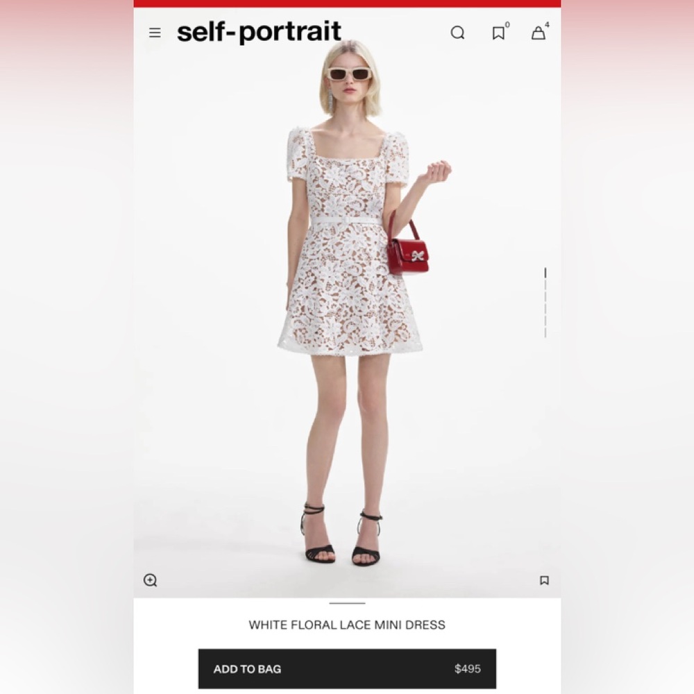 Self Portrait WHITE FLORAL LACE MINI DRESS